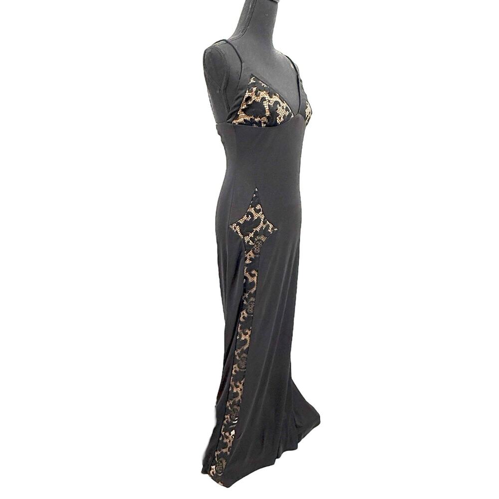 Funky Womens' Sheer Lace Insets Bust & Front Black Nylon Maxi Slip Dress  Witchy